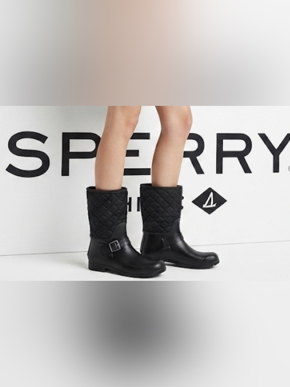 Authentic Sperry designer Black rubber rain boots Sz 10